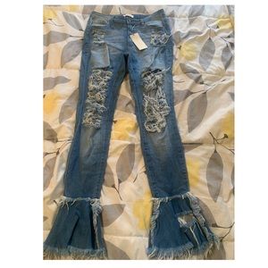 Distressed flare jeans